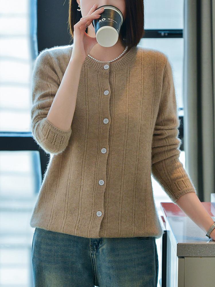 Dámský kašmírový kardigan Qinghe kašmír 30% kašmír 70% vlna podzimní a zimní kašmírový kardigan měkký a teplý