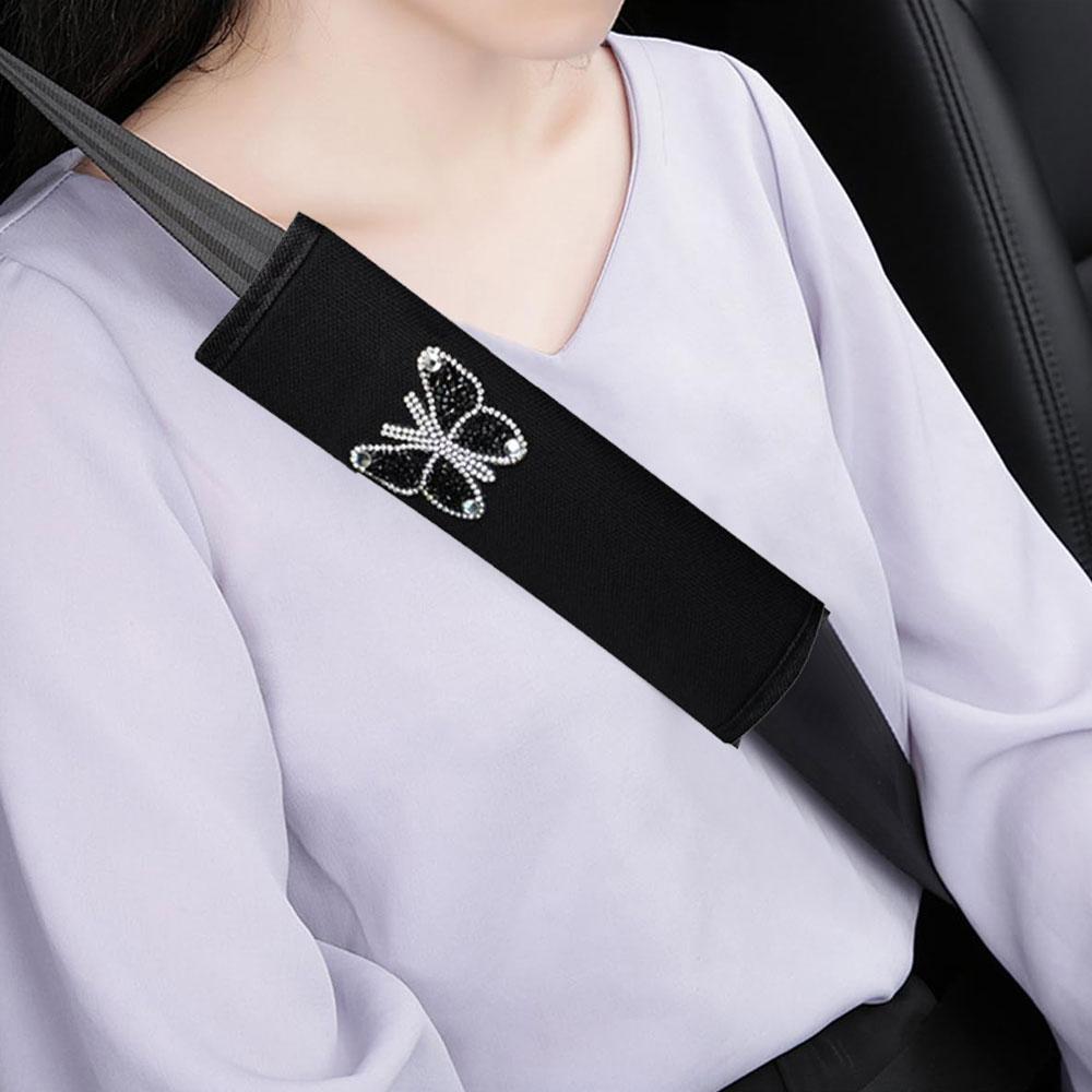1Pc Fashion Diamond-studded Butterfly Styling Breathable Fabric Car Seat Shoulder Strap Cover Insurance Strap Cover Accessories