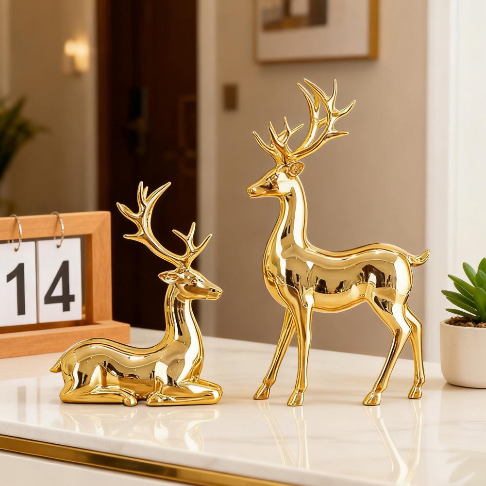 Realistic Reindeer Decor Reindeer Holiday Embellishment Christmas Electroplating Golden Reindeer Statue Set Elk for Home