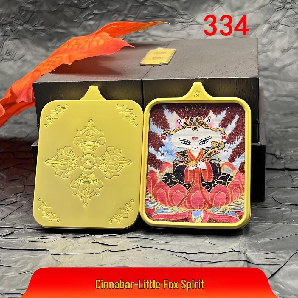 Hand-Painted Gold Nine-Tailed Fox Thangka Pendant Necklace