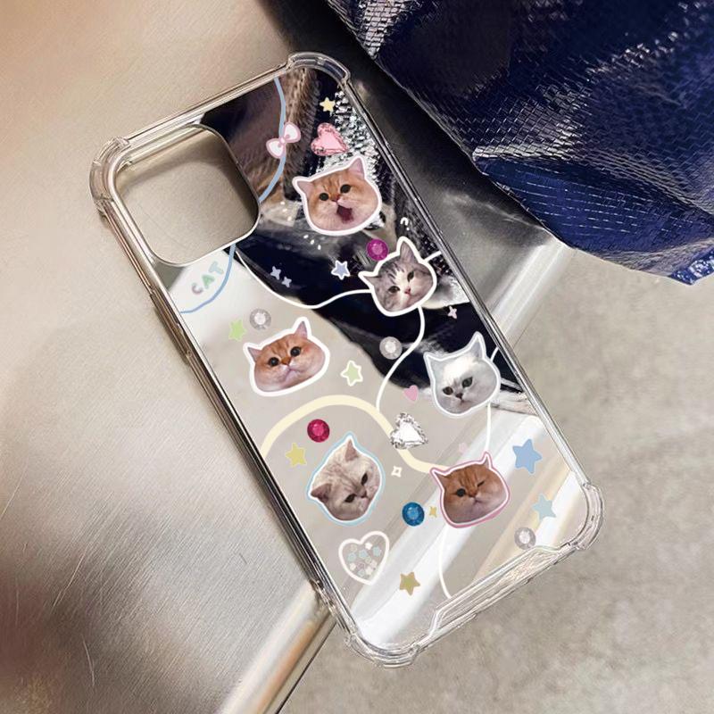 Cute Cat Pattern Mirror Acrylic Phone Case For iPhone 17 Pro Max 16 15 14 13 12 11 Pro 17 Air XS X XR 7 8 Plus Bumper Cover