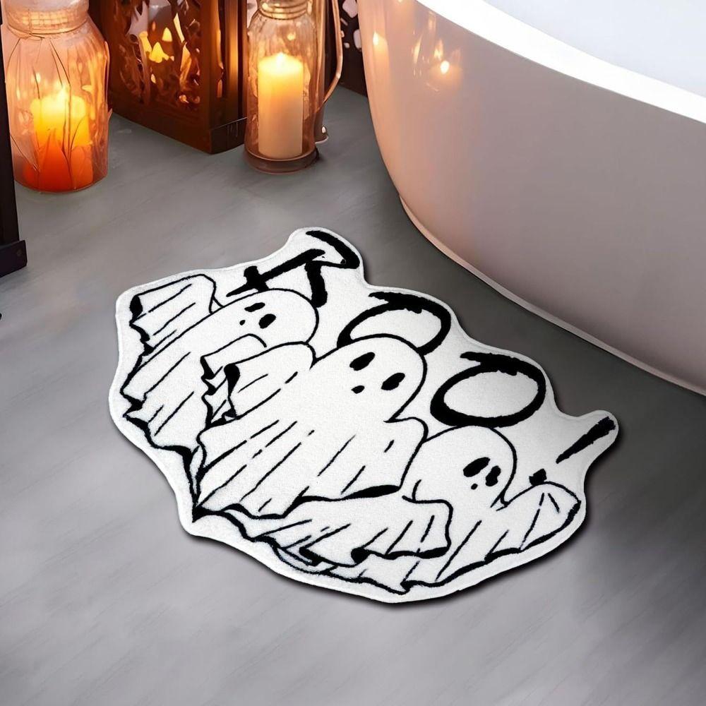 Imitation Cashmere Halloween Door Mat Microfiber Skull Decoration Entrance Door Mat Anti-slip Cartoon Bedside Floor Mat Bedside