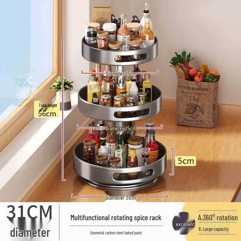 360-Degree Rotating Kitchen Spice Rack - Condiment & Oil Organizer