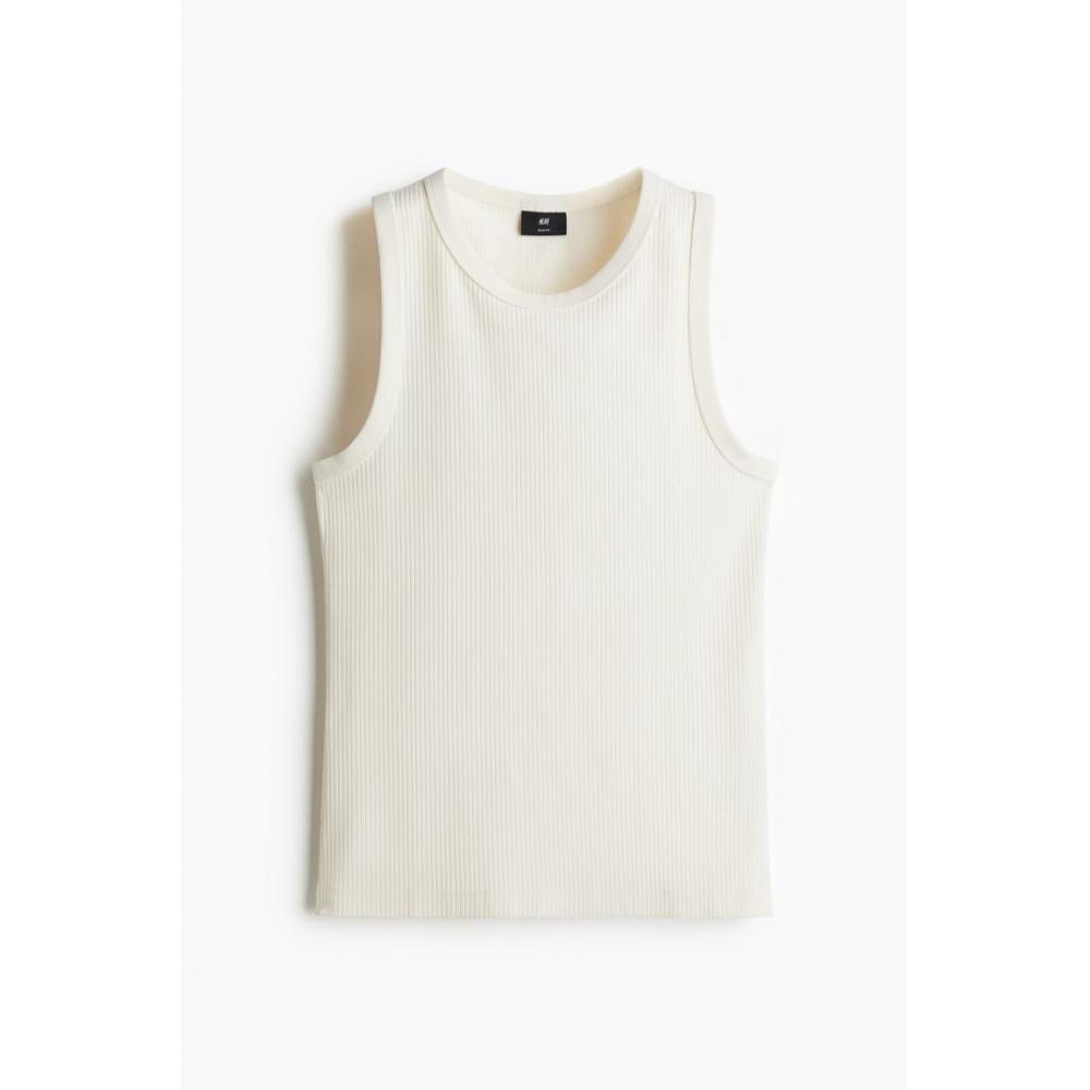 H M Ribbed Sleeveless Top sliM Fit creaM