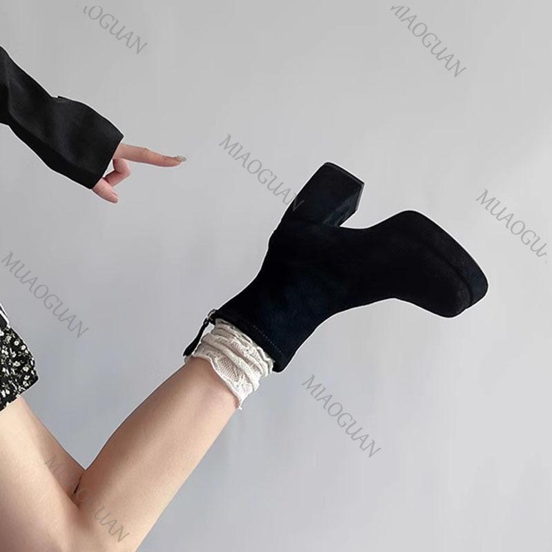 Fashion Autumn Women Ankle Boots Short Ladies Platform Square High Heels Female Shoes Fashion Solid Suede Chunky Heeled Botines Mujer