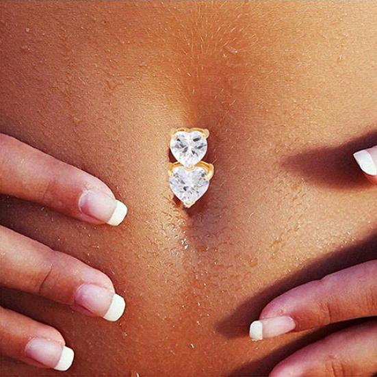Omvendt Crystal Zircon Bar Belly Ring Gull Body Piercing Button navle To hjerter