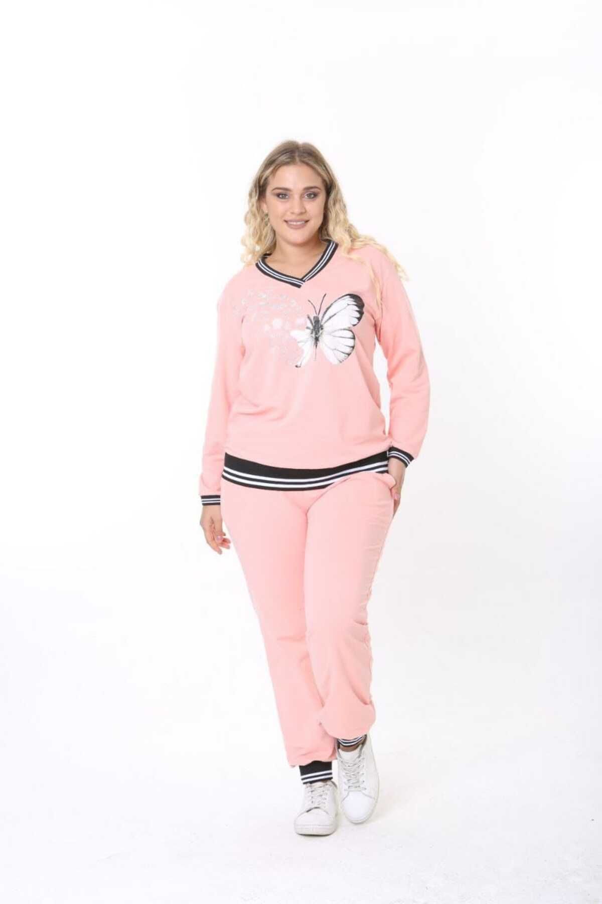 

Женский модный спортивный костюм большого размера, комплект спортивного костюма с двумя нитями, принтом бабочки и камнем