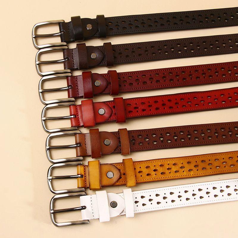 Belt Women'S Leather Premium No Punching Hollow High-End Decorative Belt First Layer Cowhide Pants Personalized Skirt