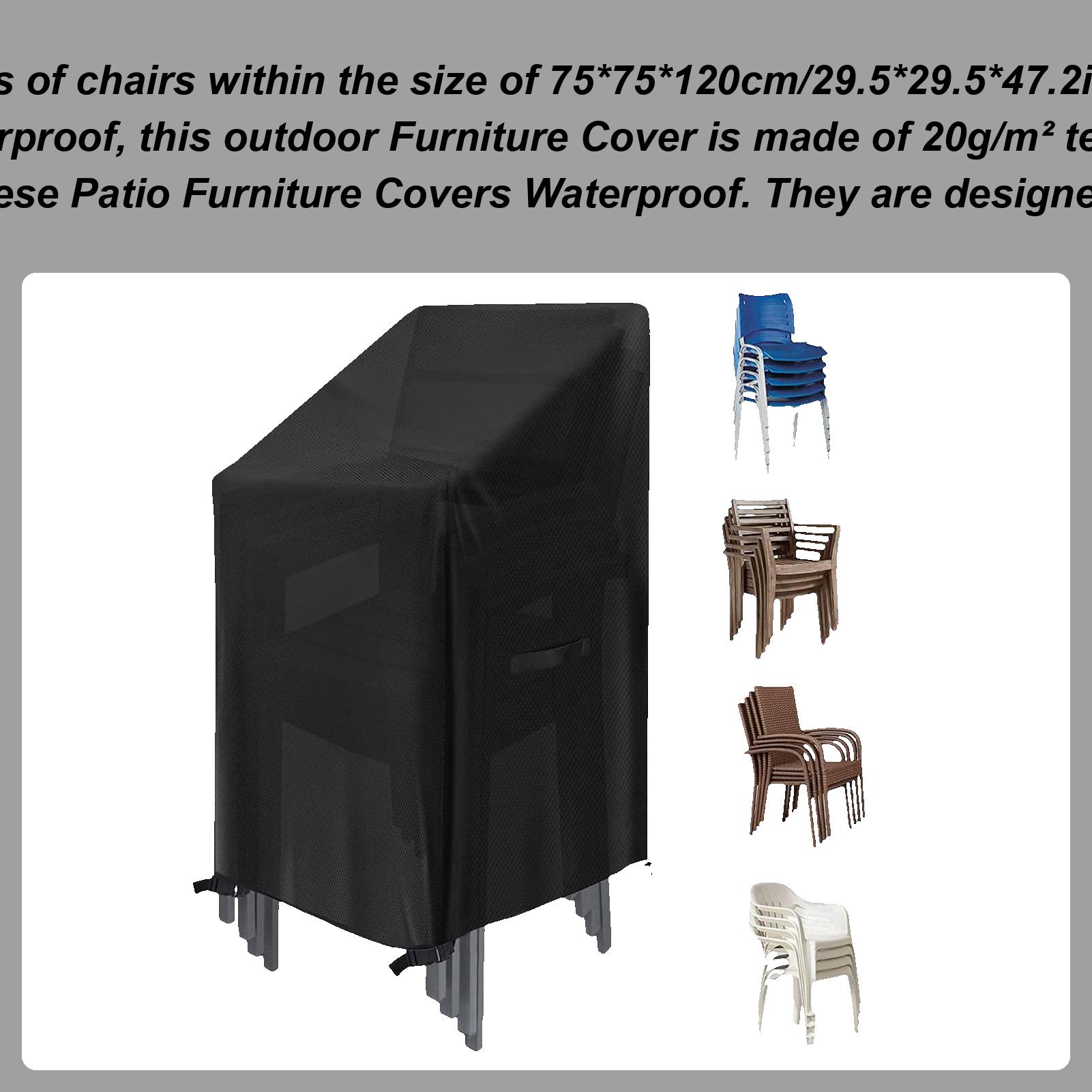 Patio Chair Cover Furniture Covers Outdoor Garden Stackable Patio Furniture Covers Waterproof Oxford Polyester Cover for Outdoor nero