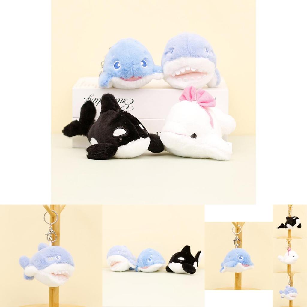 Cute Ocean Animal Plush Keychain 12cm Stuffed Shark Whale Dolphin Charm