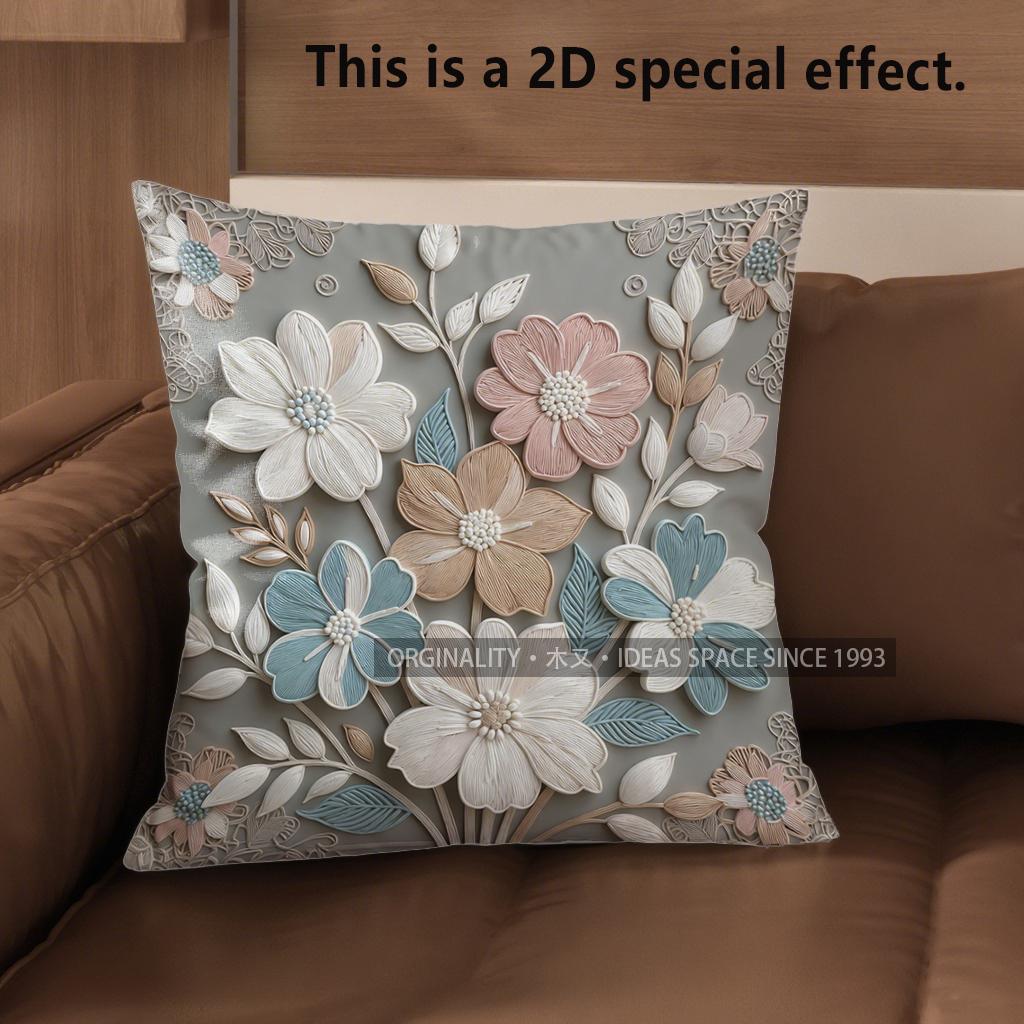 2D Floral Embroidered Pattern Decorative Pillow Covers Pattern Cushion Cover Suitable For Sofa Bedroom Car Pillow Cover