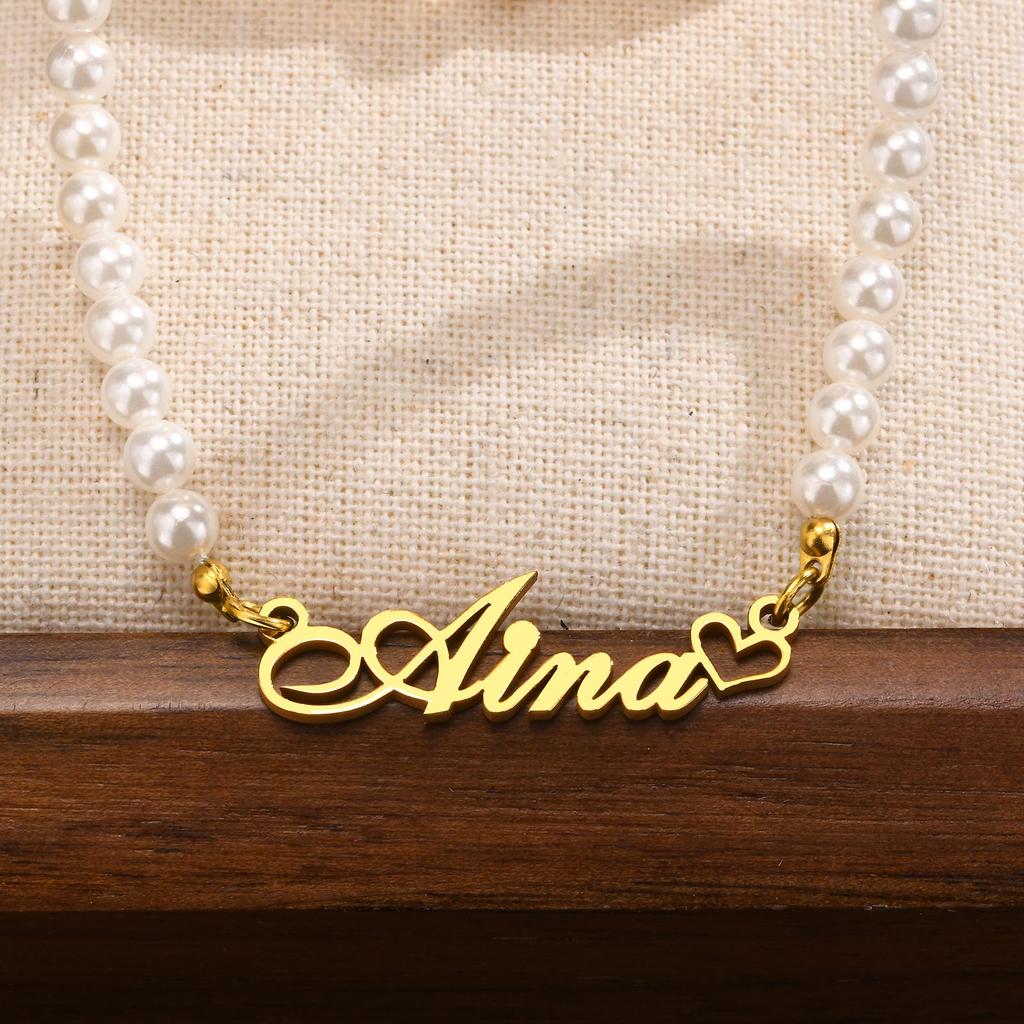 Customized Name Imitation Pearl Necklace with Various Fonts for Women, Personalized Necklace for Mom and Her,Exquisite Jewelry