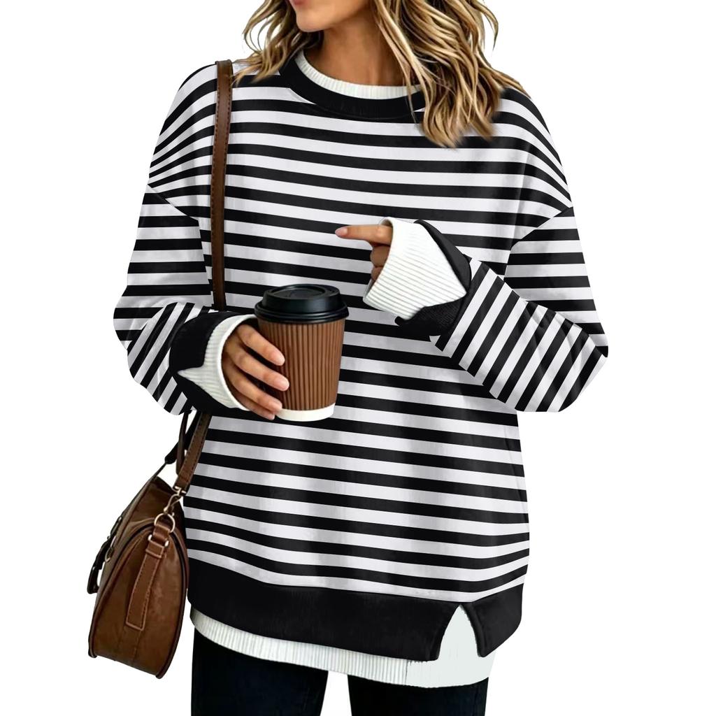 Damen Locker geschnittenes Langarm-Sweatshirt mit Streifen und Look