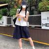 Women's Navy Blue High-Waisted A-Line Skirt, Slimming & Anti-Exposure, Tiered Japanese Academy Style, Half-Length Short Skirt
