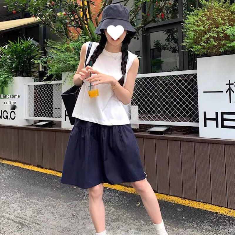 Women's Navy Blue High-Waisted A-Line Skirt, Slimming & Anti-Exposure, Tiered Japanese Academy Style, Half-Length Short Skirt