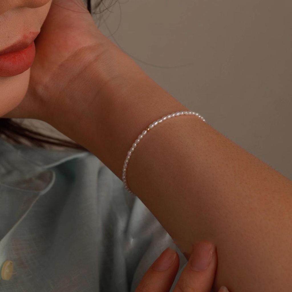 14k Gold-Filled Natural Freshwater Rice Pearl Bracelet for Women - Elegant, Light Luxury, New Trend In High-End Jewelry.