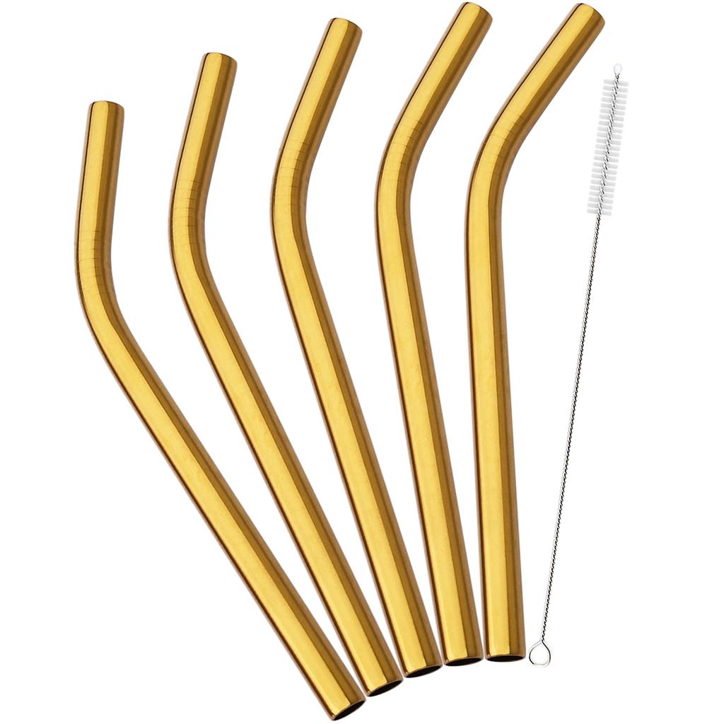 5pcs Colofrul Wide 12mm Stainless Steel Bent Straw Set Fruit Juice Milkshake Cocktail Bubble Tea Drinking Straw Bar Accessories