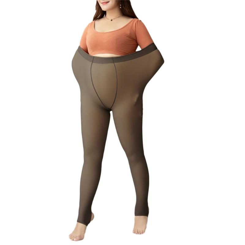 Large Size Fleece Lined Tights Women Leggings Winter Warm Thermal High Waist Pantyhose Opaque Faux Translucent Stockings