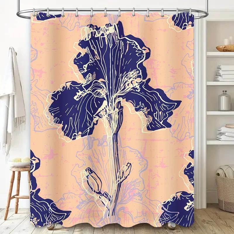 Purple Blue Floral Print Shower Curtain Polyester Fabric Decoration Waterproof Bathroom Decor Home Decorations