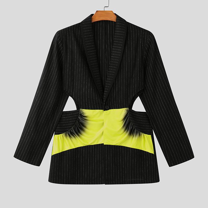 

INCERUN Мужской полосатый блейзер с вырезом в стиле пэчворк с лацканами и открытой талией L чёрный