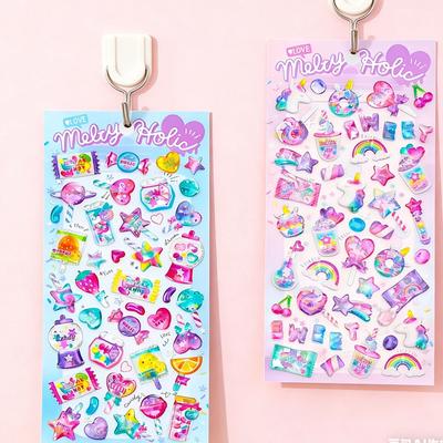 3D Crystal Candy Animal Shaped Decor Stickers  Dessert Theme for DIY Scrapbooking Journaling 1PC/6PCS School Stationery Supplies