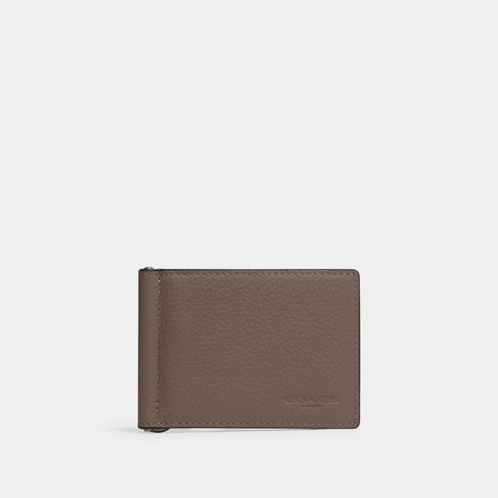 Coach Slim Money Clip Billfold Wallet Gunmetal Saddle
