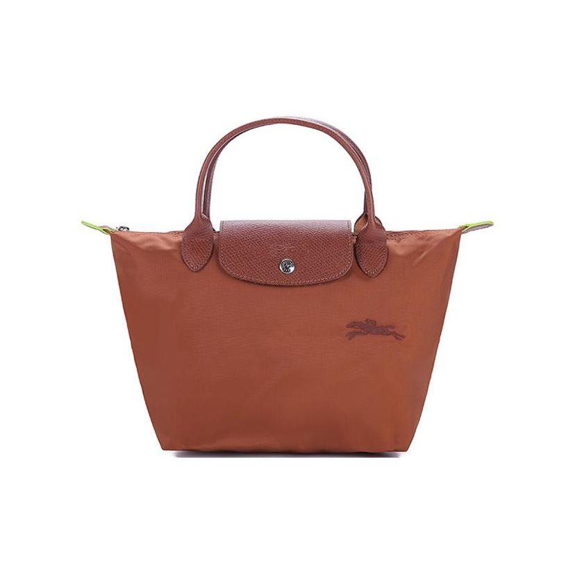 

Longchamp Le Pliage Green 23 Foldable Snap Button Zipper Closure Recycled Canvas With Leather Trim Tote Bag Small Women tote bags Brandy 1621919504 Basic Set (Bag)