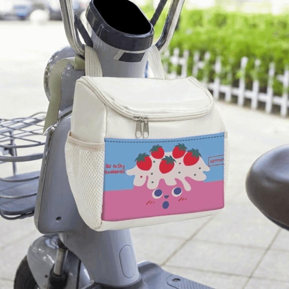 Zipper Closure Motorcycle Front Bag Large Capacity Handlebar Bag Motorcycle Cherry