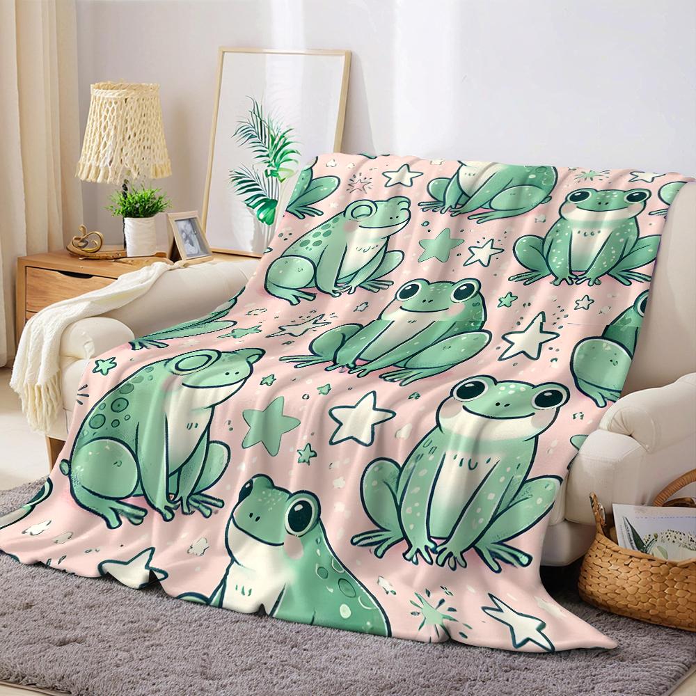 Pink Star Frog Flannel Blanket Warm Soft Halloween Christmas Couch Warm Cozy Decorative Decor Gift for All Season