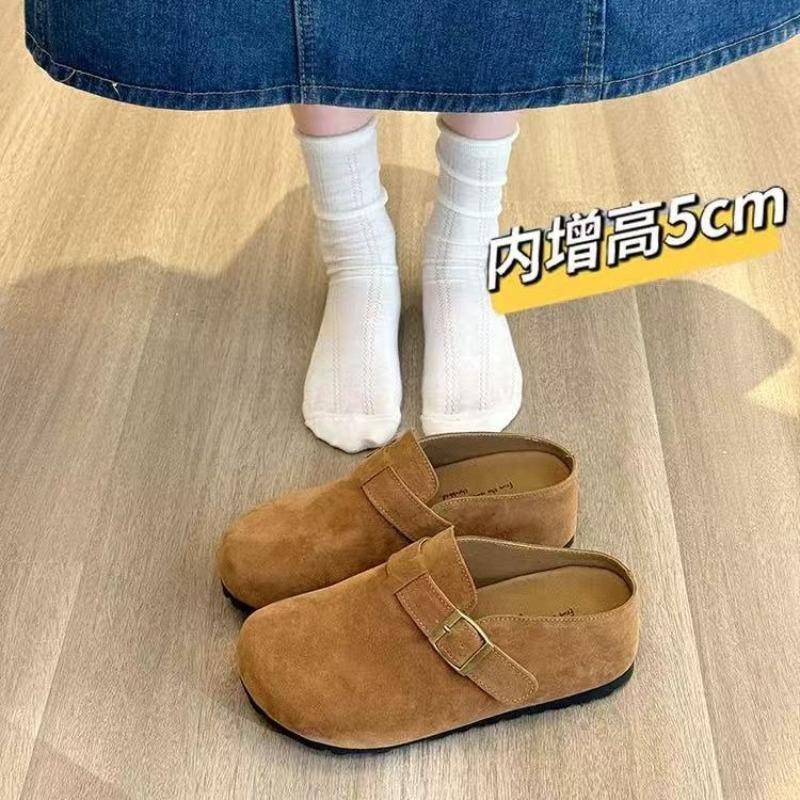 Thick Bottom Inner Height Increase Women's New Spring and Autumn Bag Head Half Slippers Women Wear a Pedal