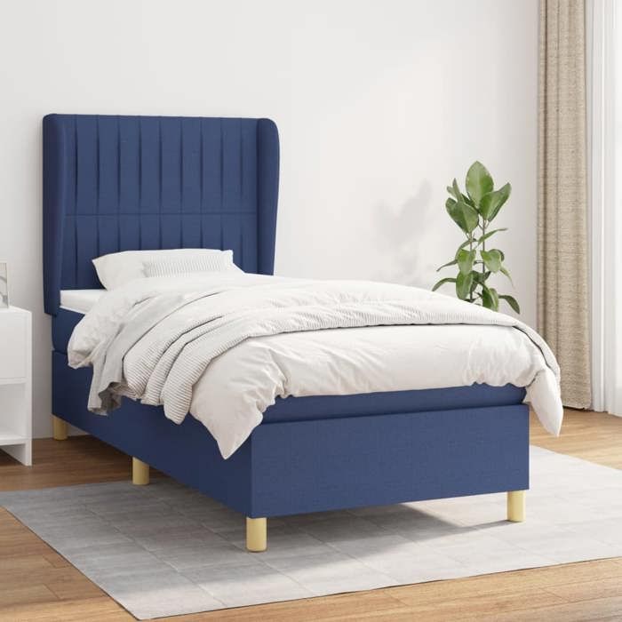 Maison Exclusive - Sommier à lattes de lit avec matelas Bleu 100x200 cm Tissu