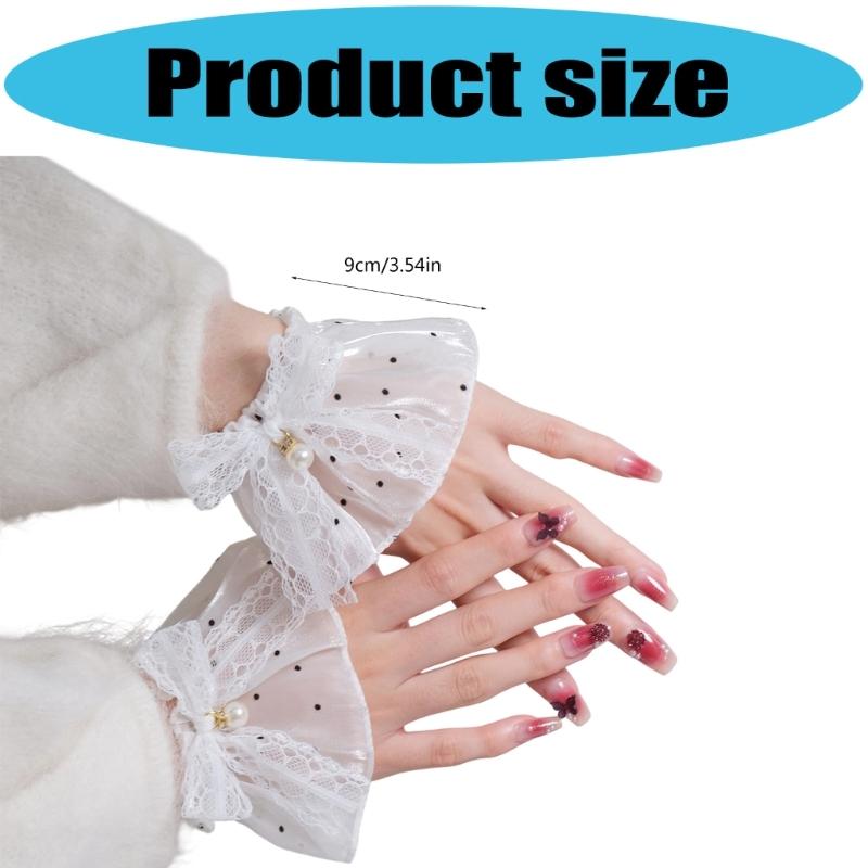 Elegant Lace Sleeves Wrist Cuffs with Artificial Pearls And Bowknot Decors For Daily Outfit Various Event Dressingup