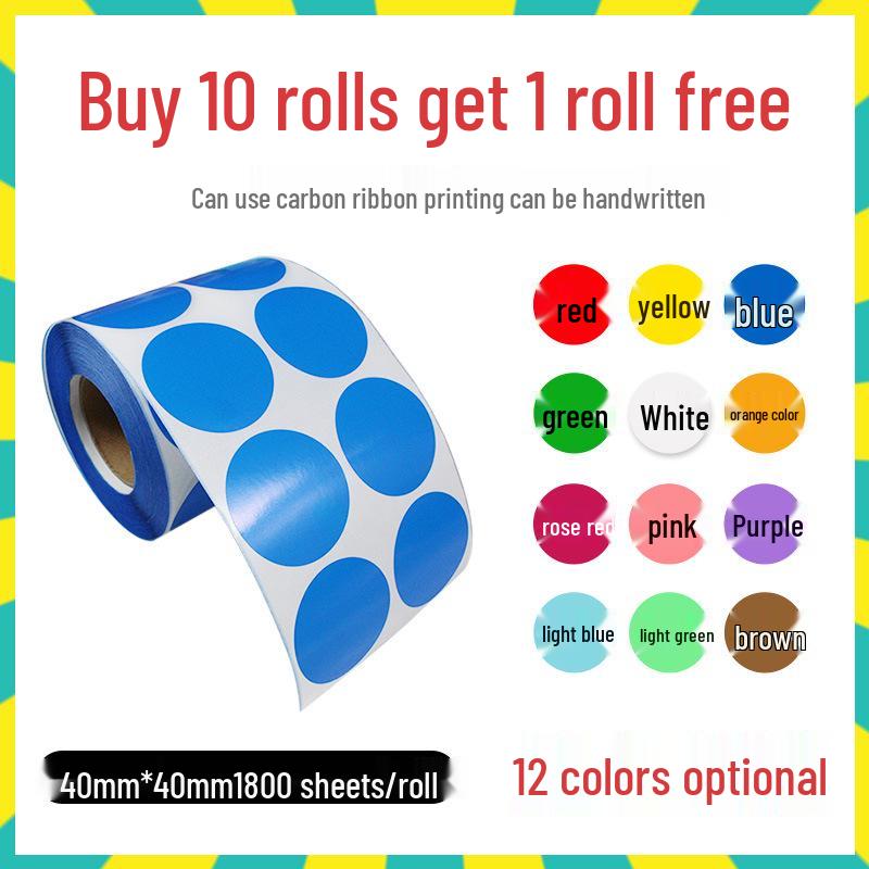 Round Self-Adhesive Numbered Code Stickers - Colored Dot Roll Labels for Sales Control and Monthly Tracking.