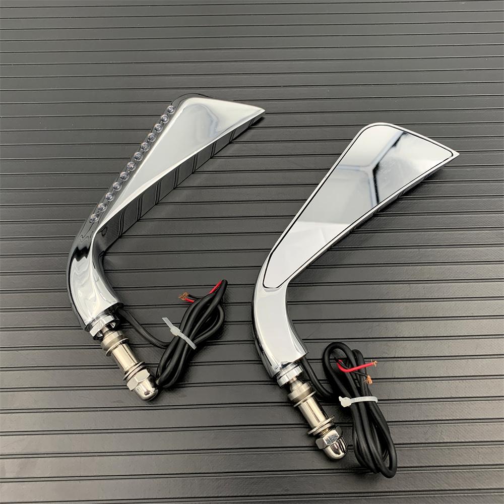 For Harley Sportster Softail Dyna Electra Glide Motorcycle LED Sickle Rearview Side Mirror With Flowing Water Turn Signal