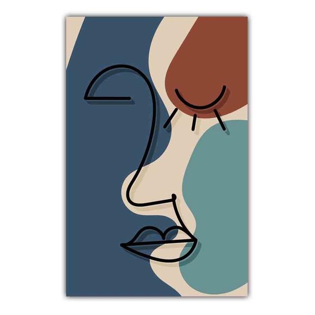 Abstract Matisse Minimalist Line Face Four Color Pattern Artwork Poster Canvas Painting Wall Art Pictures Room Home Decor