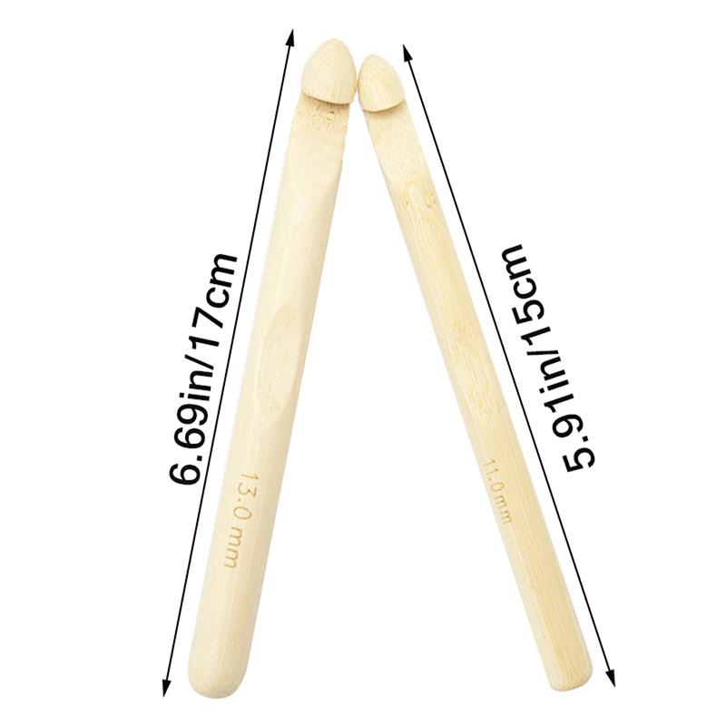 1Pair Big Wood Crochet Hook 11Mm 13Mm Weaving Needle Wooden Knitting Hooks