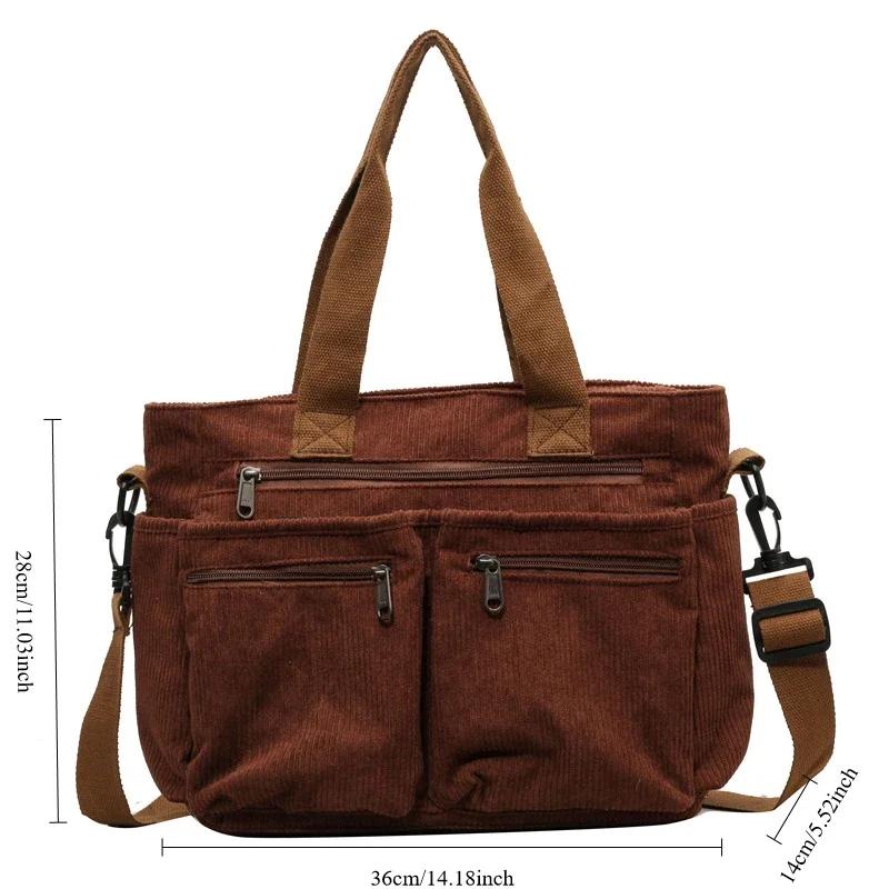 Borse Messenger Casual in Velluto a Coste Grande Capacità per Pendolari Mamma Portatile Borsa a Spalla Multi Scomparti Borse Tote da Campeggio