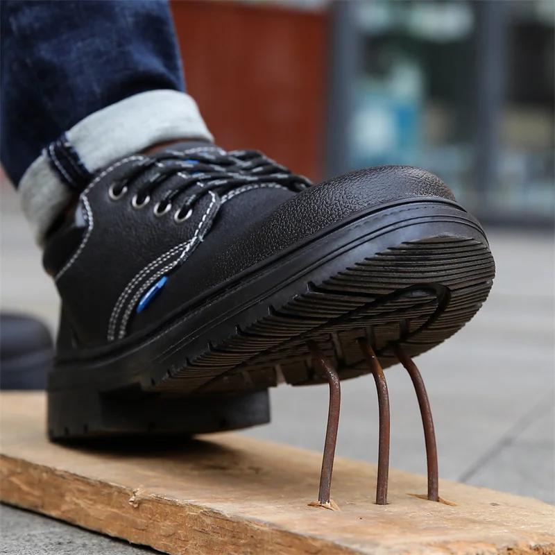 Fashion Men Work Safety Shoes Anti Smashing Waterproof Genuine Leather Welding Shoes Indestructible Nail Proof Boot