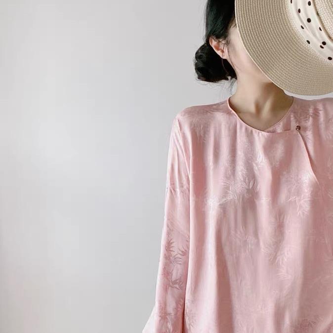 2024 Spring Women's Retro Chinese Style Agate Button Slanted Lapel Top