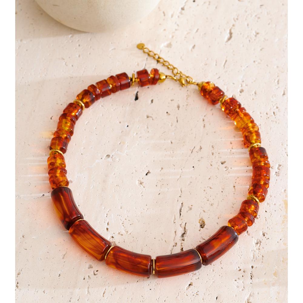 Eetit Fashion Handmade Jewelry Resin Beads Chain Statement Necklace for Women Stainless Steel Waterproof Jewelry 2025 Trendy
