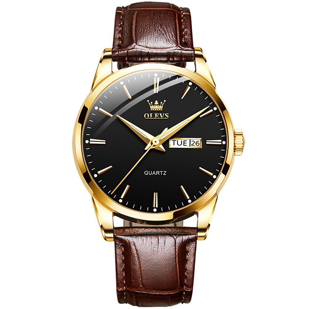 OLEVS Men's Watch, Stylish Ultra-Thin Leather Strap, Quartz Movement, Analog, Date Display, for Men