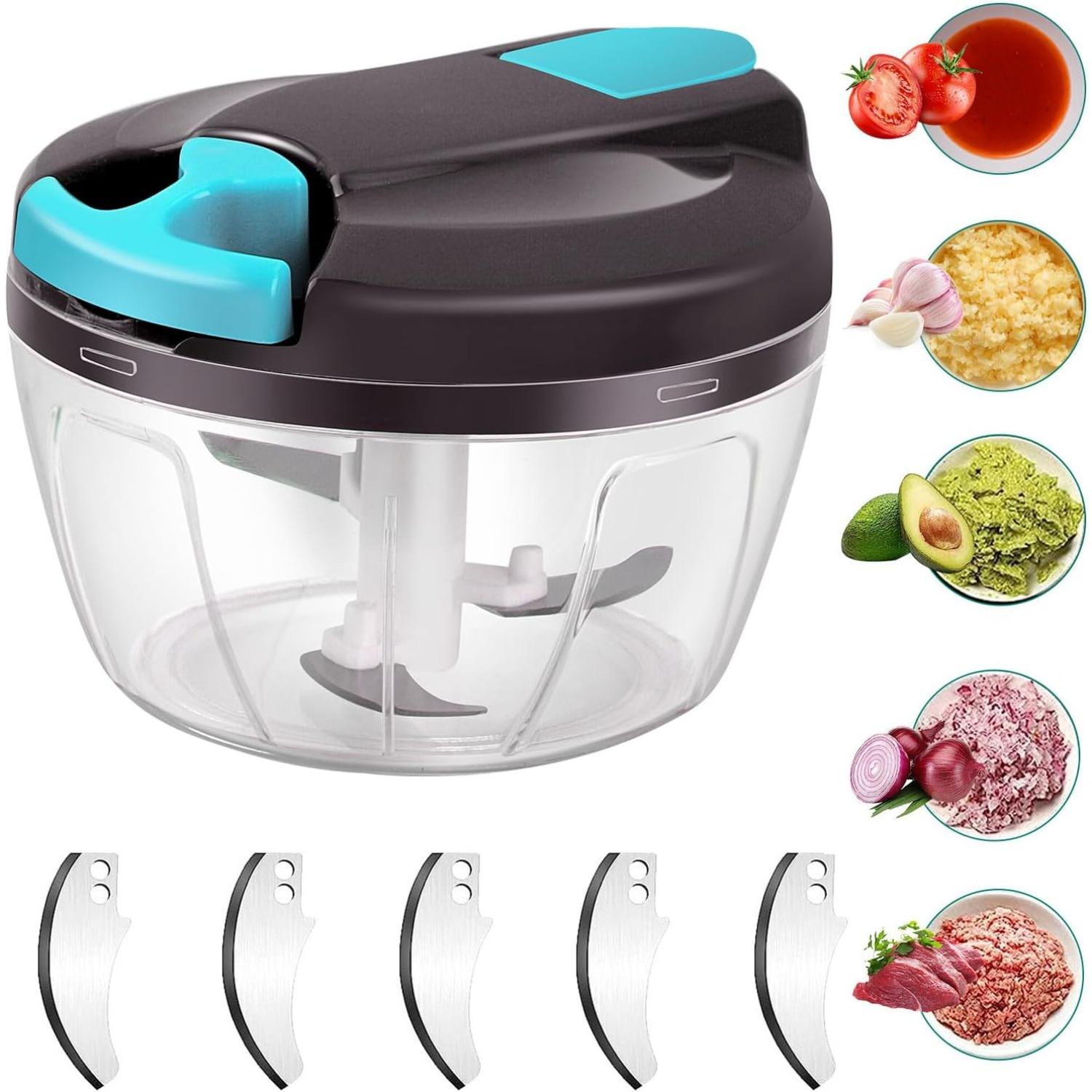 520ml Onion Slicer, Manual with 3 Stainless Steel Blades, Extra 5 Cuts and 1 Blender, Onion, Slicer синий