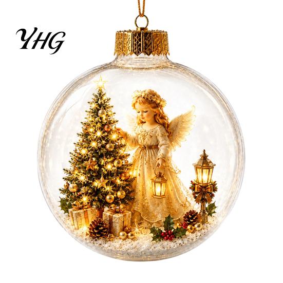 Christmas Tree Hanging Scenes Glowing Story Ornament, Mini Holiday Scene in Ball with Warm LED Garland Decorations Light, 3D Clear Acrylic Decoration