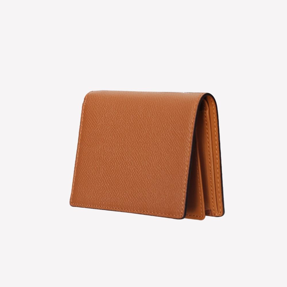 Matt Embossed Cowhide Initial Engraving Card Holder Brown
