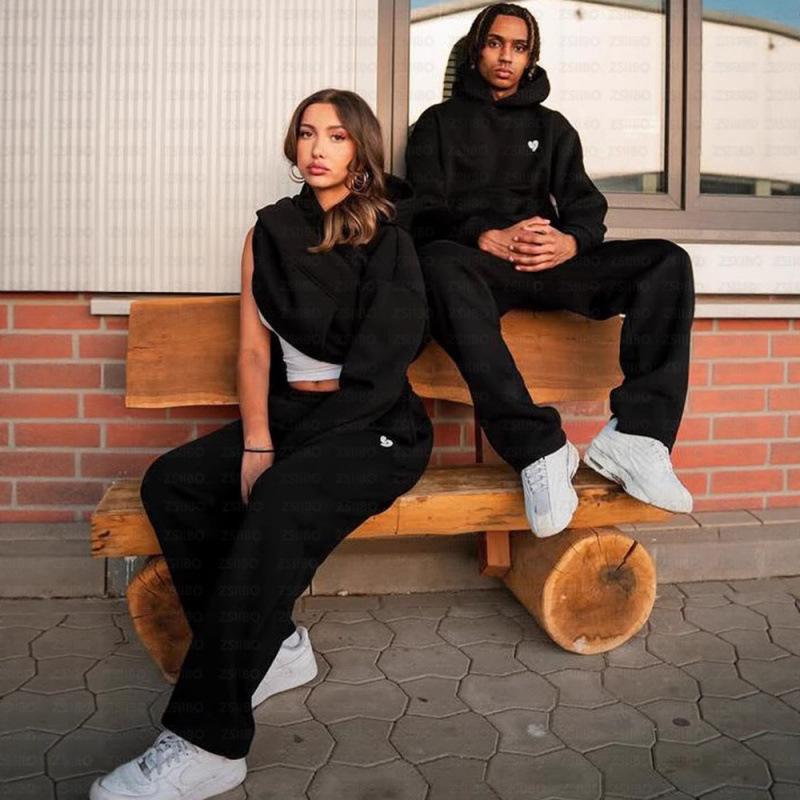Unisex Uni Hoodie Trainingsanzug Lockerer Sitz Streetwear Passendes Set Langarm Kapuzenpullover und Weite Hosen für den Herbst