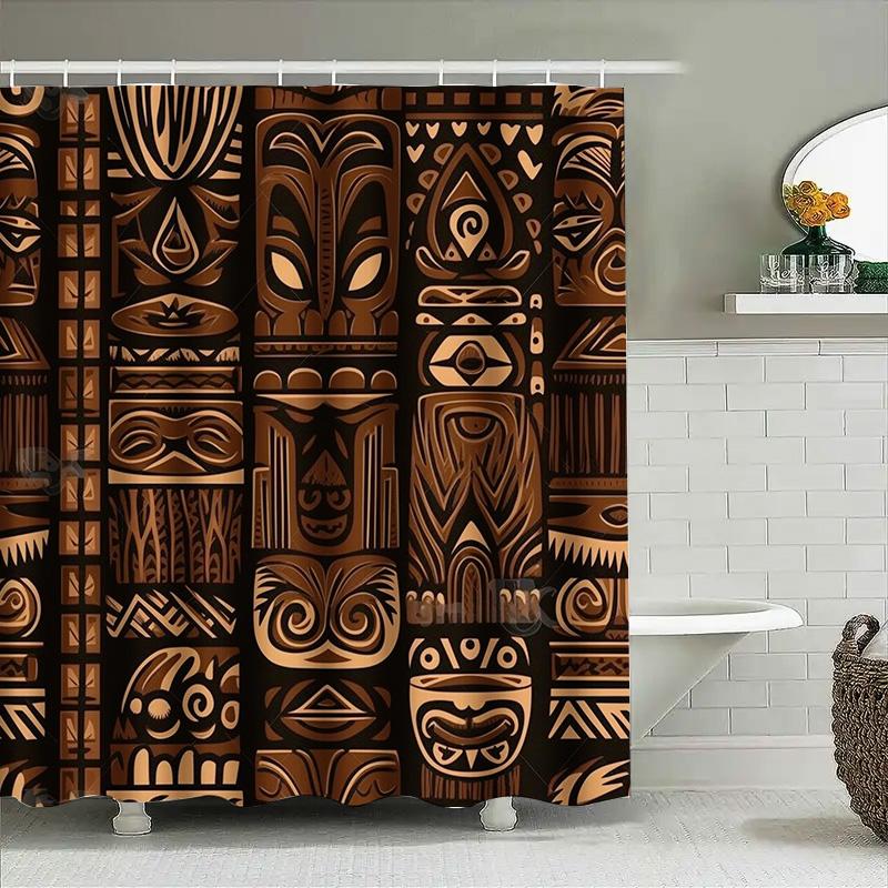 Exotic Style Tribal Bath Shower Curtain Decorative Waterproof Fabric Home Decor Bathroom Hanging Liner Brown, Black Gold Abstrac