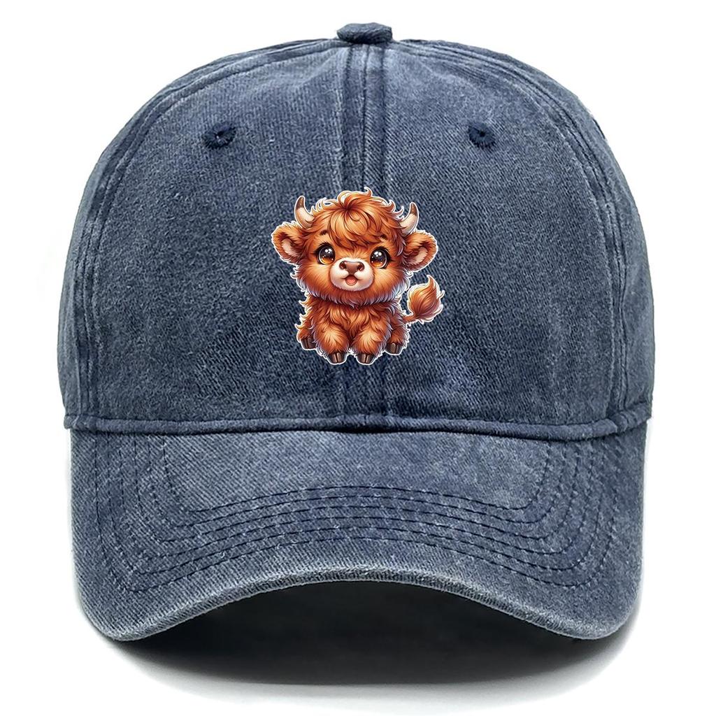 Baseballkappe mit Rinderdruck, Tier-Mesh-Kappe, verstellbarer Riemen, Used-Look, nicht dehnbarer Stoff, Passform, Snapback-Sonnenhut