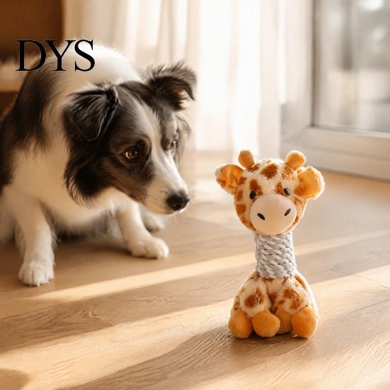 Interactive Tug of War Rope Stuffed Animal Dog Toy, Indestructible Giraffe Raccoon Squeaky Plush Toy Durable Companions with Rope, Soft Washable Chew