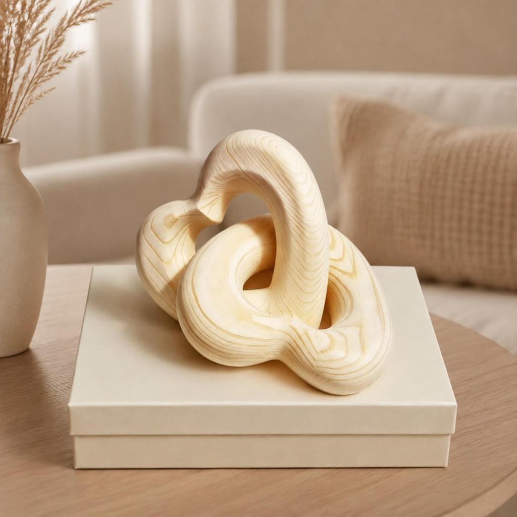 Interlocking Heart-Loop Ornament Sculptural Beech Wood Heart Minimalist