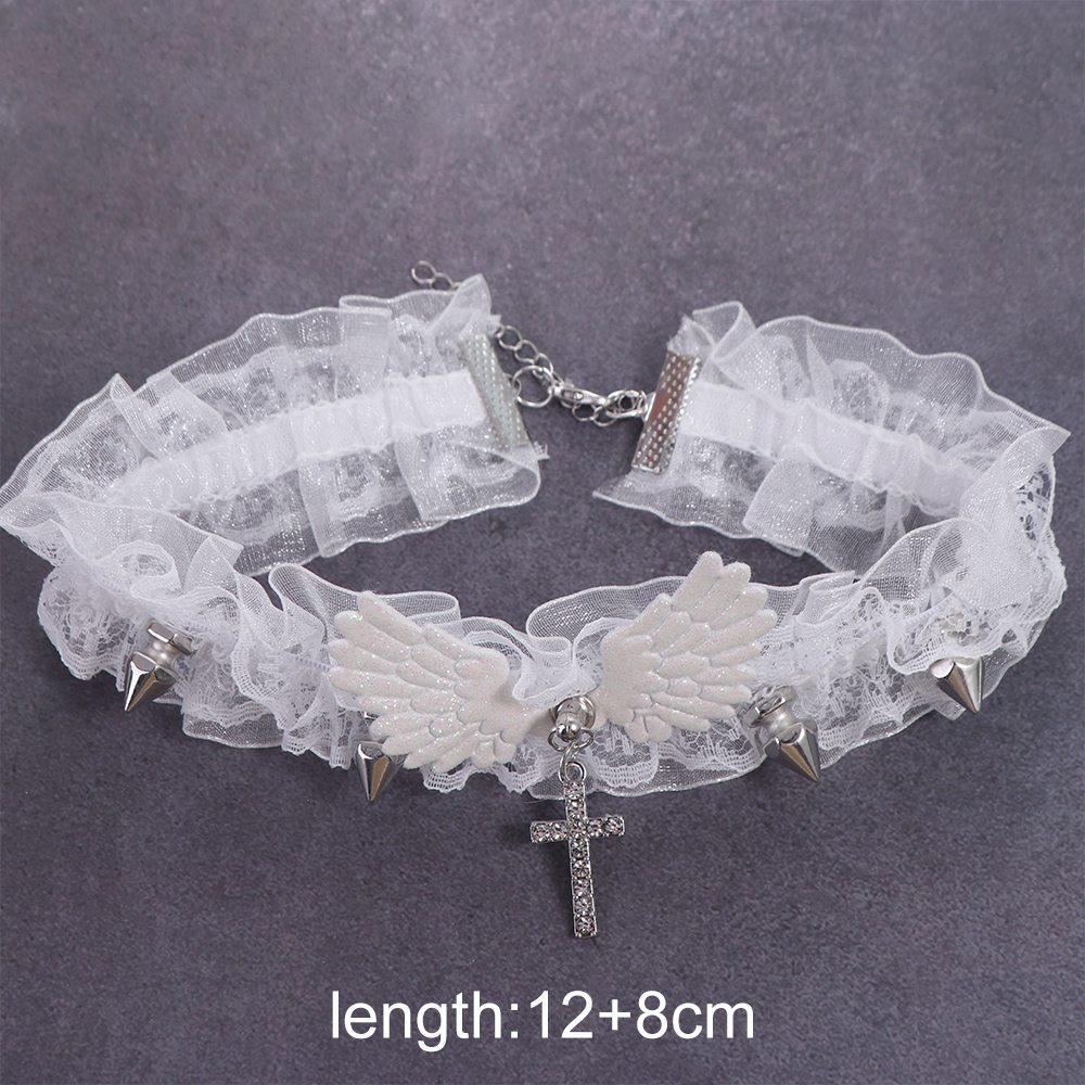 Angel Wings Lace Choker Solid Color Leather Necklace Lolita Women's Necklace Gift